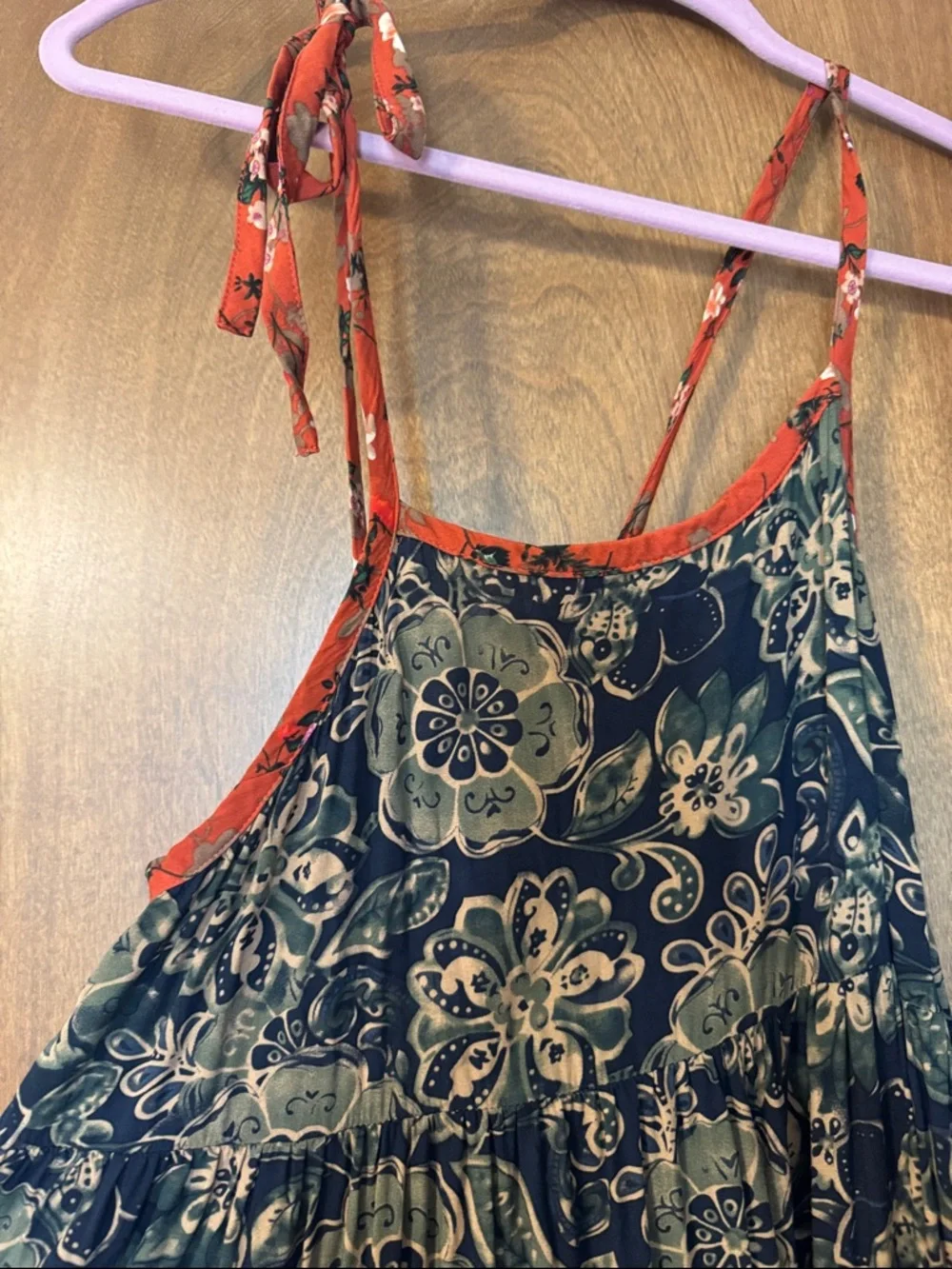 NATURAL LIFE Navy Floral Maxi Dress with Cream Accents and Coral Trim - Picture 2 of 4